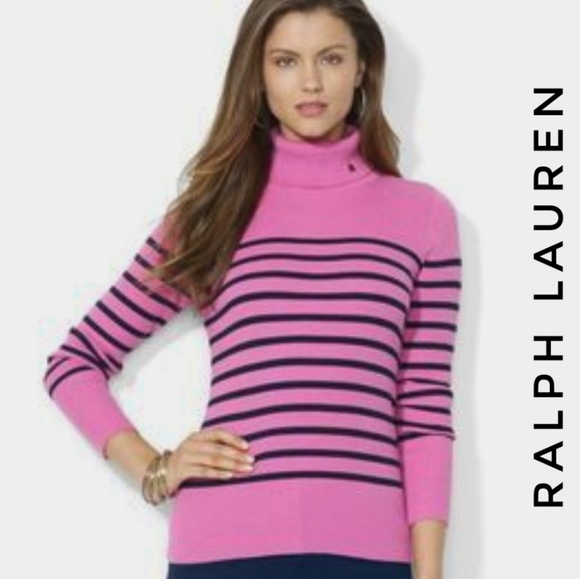 Ralph Lauren Sweaters - Ralph Lauren Pink Black Striped Turtleneck Sweater
